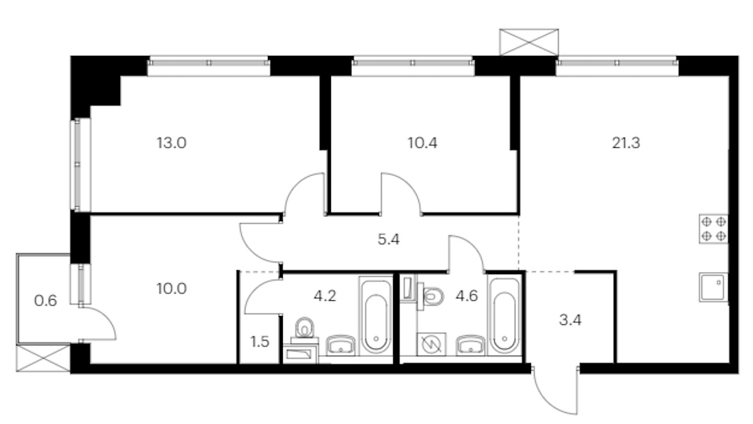 3-комнатная квартира 74.4 м², 7/12 эт., ЖК «Шкиперский 19»